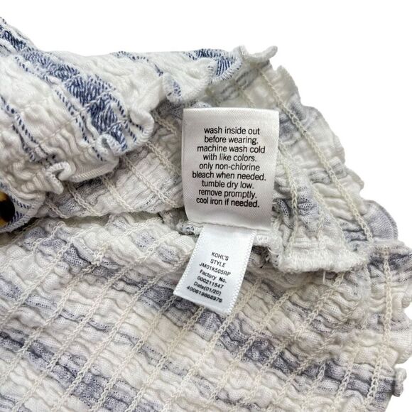 Mudd Womens Striped Button Front Smocked Puff Sleeve Top White Blue Size Small - Picture 12 of 14